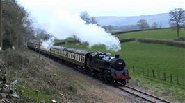 The West Somerset Railway steam train approaches Crowcombe Heathfield Station, 34.2 miles into the ride